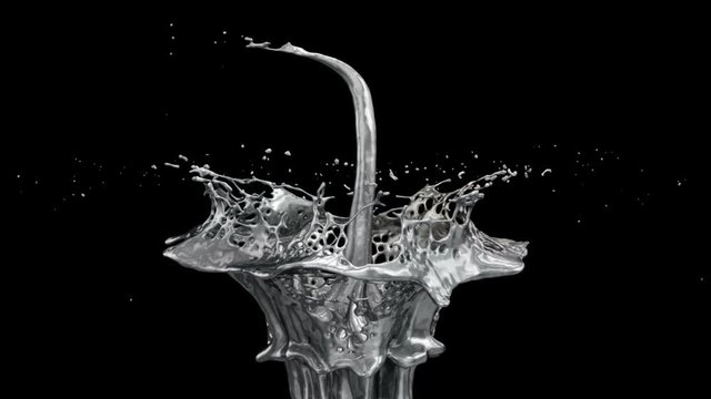silver splash in extreme slow motion, alpha channel included (FULL HD)