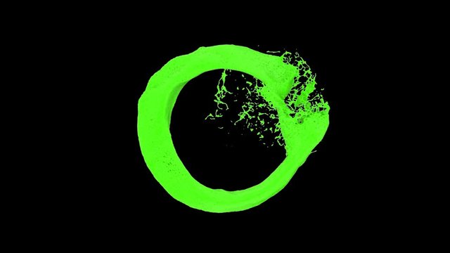 green color ring splashes wild and turbulent - on black, with alpha (FULL HD)