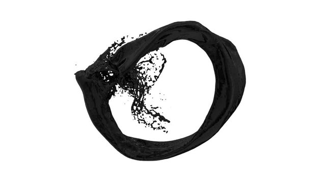 splashing ring of black paint forms ball - isolated on white, + alpha (FULL HD)
