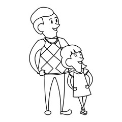 fathers day family celebration cartoon in black and white