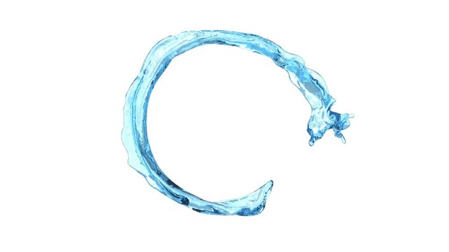 thin open ring of turbulent light blue water - on white , + alpha (FULL HD)
