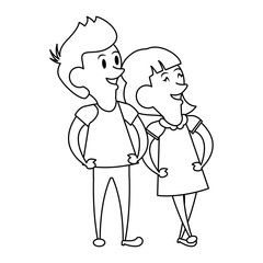 friends kids young children cartoon in black and white