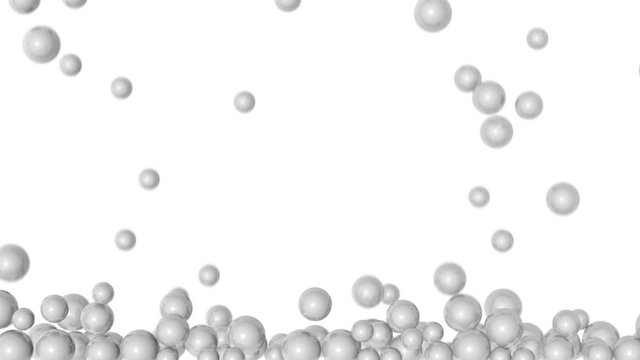 stacked spheres background - falling small white pearls - on white (FULL HD)
