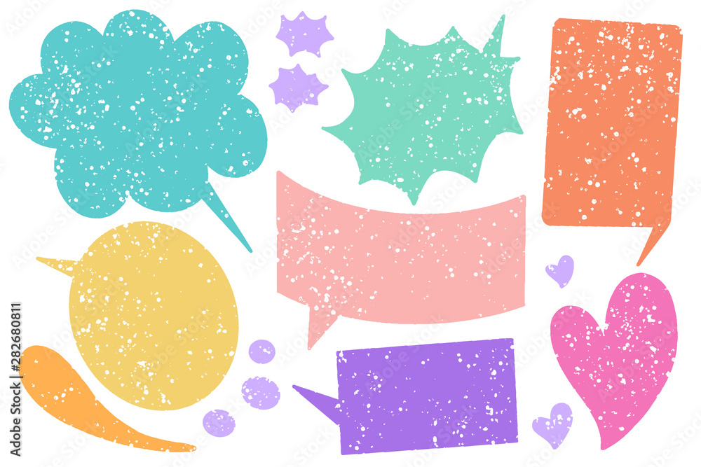Poster hand drawn callout clouds and various shapes for backdrops. vector textured multi color elements for