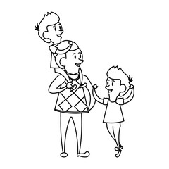 fathers day family celebration cartoon in black and white