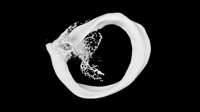 splashing ring of white paint forms ball - isolated on black, + alpha (FULL HD)