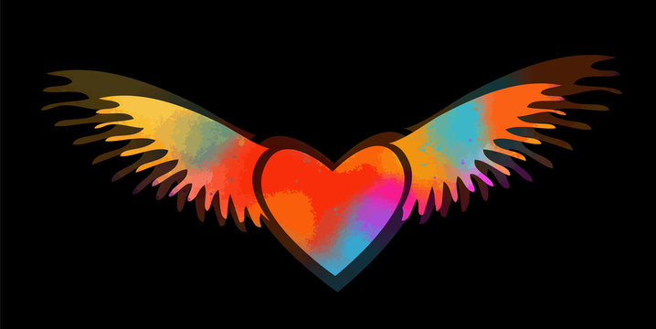 A multicolored heart with wings. Vector illustration
