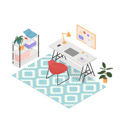 Isometric modern home office on white. Vector illustration in flat design, isolated.