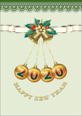 Happy New Year 2020 christmas decorations. Vector illustration