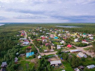 Fototapeta na wymiar view from the drone of the village on a cloudy day