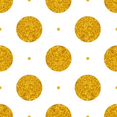 Tile vector pattern with big golden polka dots on white background for seamless decoration wallpaper