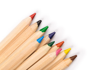 Wooden colorful ordinary pencils isolated on a white background