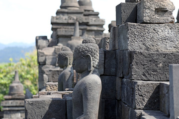 Borobudur, Indonesia - June 23, 2018: View of the Buddhist temple of Borobudur, near Jogjakarta