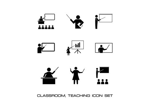 Set of Classroom Activity Icon. Consist of Nine Icon Image i.e. Teaching, Lecture, Speech, Learning, Presentation,  and more. Simple and Trendy Flat Isolated on White Background.- Vector