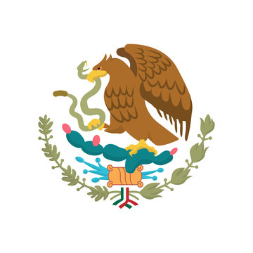 Mexican Coat of Arms simplified, national emblem. Eagle of Mexico.
