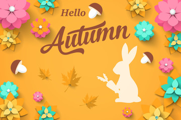 Colorful illustration of seasons theme in vector. Hello autumn concept. For autumn banners, postcard - 282685813