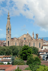 Fototapeta na wymiar Florence cityscape with the Basilica Santa Croce (Holy Cross) belltower.