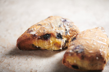 Closeup Blueberry Scone on Gray Concrete
