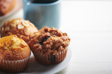 Plate of Muffins with Coffee for Breakfast