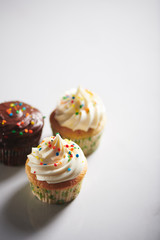 Rainbow Sprinkle Cupcakes on White Background