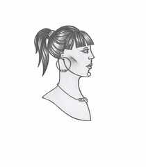 Girl portrait. Profile. Hairstyle. Beautiful face. Model. Illustration. Drawing. Graphics. 