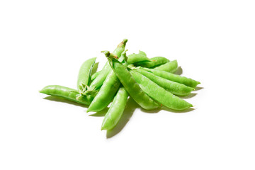 Fresh pea pods isolated on white background.