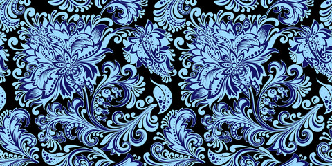 seamless pattern decorative blue branches of flowers - 282692062