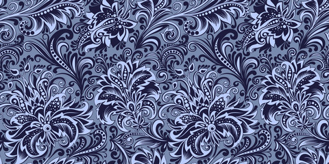seamless pattern decorative blue branches of flowers - 282692080