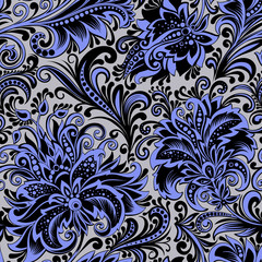 seamless pattern decorative blue branches of flowers - 282692089