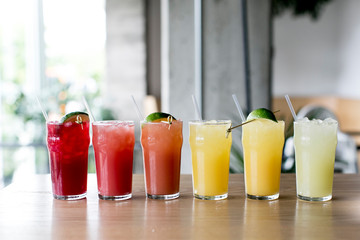 fresh fruit and vegetable juice in a glass