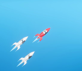 Space rocket - a concept of success, leadership, startup, rivalry. 3D rendering.
