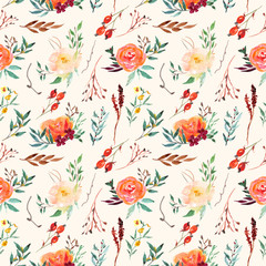 seamless pattern classic floral vintage with watercolor