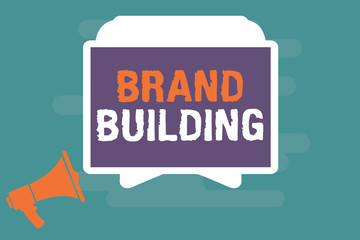 Conceptual hand writing showing Brand Building. Business photo showcasing Generating awareness Establishing and promoting company.