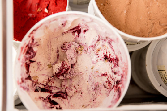 strawberry ice cream in container