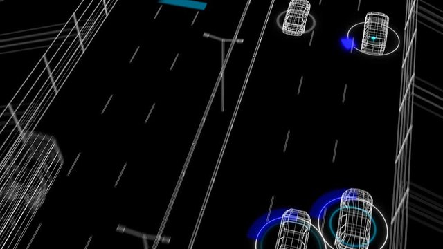 Identification Surveillance Abstract System Working Process Illustration on Highway Seamless. Looped 3d Animation of Futuristic Control System Analyzing Cars and Drivers on Road 4k Ultra HD 3840x2160.