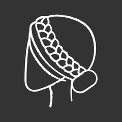 Woman hairstyle glyph icon. Professional hairstyling. Female head with braided hair. Hairdresser services. Barbershop. Hair care. Silhouette symbol. Negative space. Vector isolated illustration