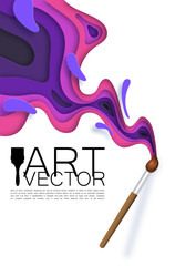 Brush, artist. Stains of paint of different colors, in paper style, cut out. With shadow