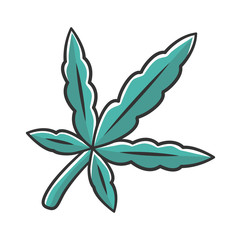Fototapeta na wymiar Cannabis leaf color icon. Weed product. Ganja industry. Green branch of marijuana. Alternative medication. Marihuana legalization. Drug use. Isolated vector illustration