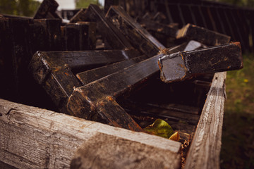 stack of rusted metal beams