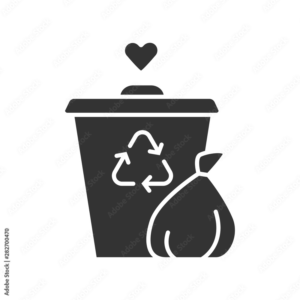Poster garbage disposal glyph icon. waste management volunteer program. help sorting litter. social activit