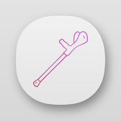 Forearm crutch, walking aid app icon. Mobility aid device for physically disabled people. Handicapped equipment. UI/UX user interface. Web or mobile applications. Vector isolated illustrations