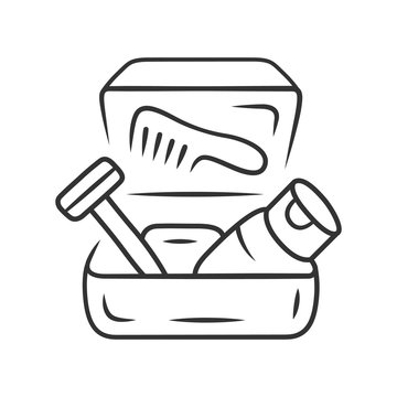 recommend clip art: Toiletries carrying case linear icon. Cosmetic bag, travel pouch, purse for hygiene items. Personal care bag. Thin line illustration. Contour symbol. Vector isolated outline drawing. Editable stroke