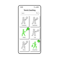 Tennis training tool smartphone interface vector template. Mobile app page color design layout. Player practicing ball hitting screen. Linear UI for application. Game coaching phone display