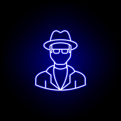 avatar detective outline icon in blue neon style. Signs and symbols can be used for web logo mobile app UI UX
