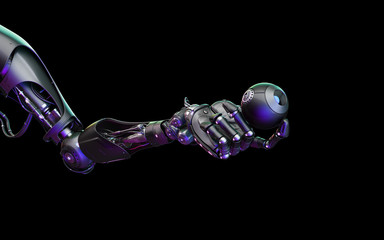 Futuristic robotic arm holding camera, 3d rendering