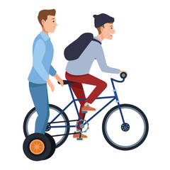 Young people riding bike and scooter