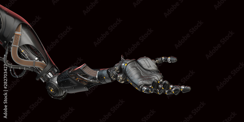 Poster prosthetic robotic arm with open palm, 3d rendering