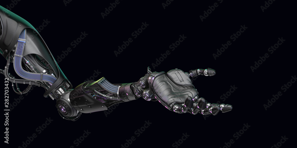 Poster prosthetic robotic arm with open palm, 3d rendering