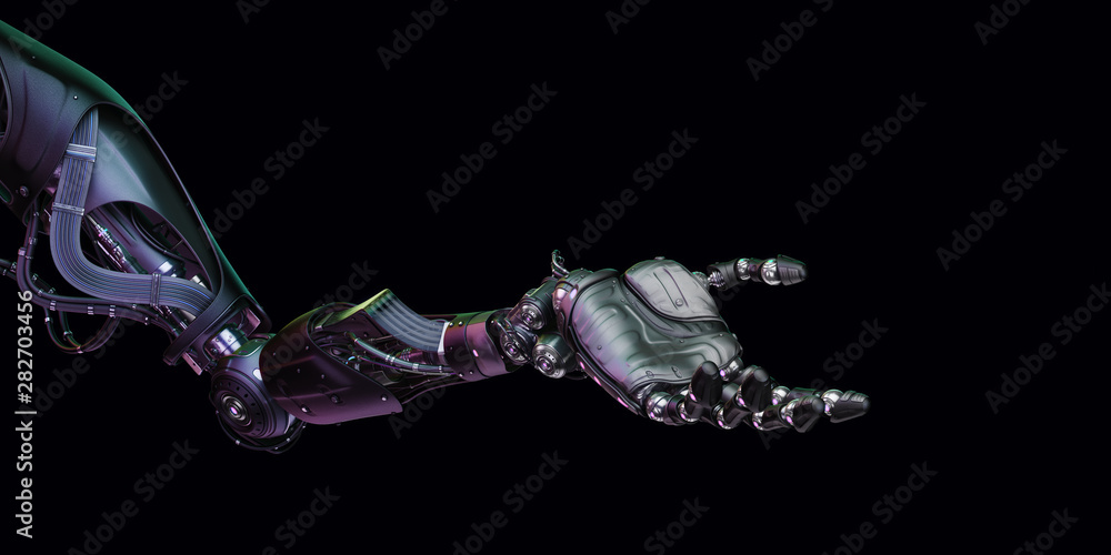 Poster prosthetic robotic arm with open palm, 3d rendering