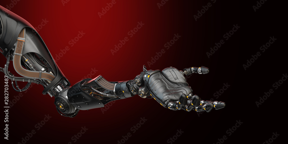 Poster prosthetic robotic arm with open palm, 3d rendering